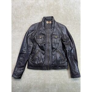 Vintage Guess Genuine Leather Moto Jacket Womens Large Black Biker Preppy